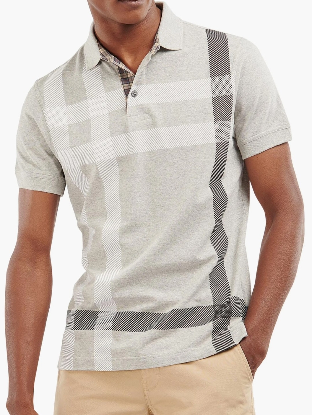 Barbour Tartan Polo Shirt Men L Gray Plaid Short Sleeve Preppy Classic British